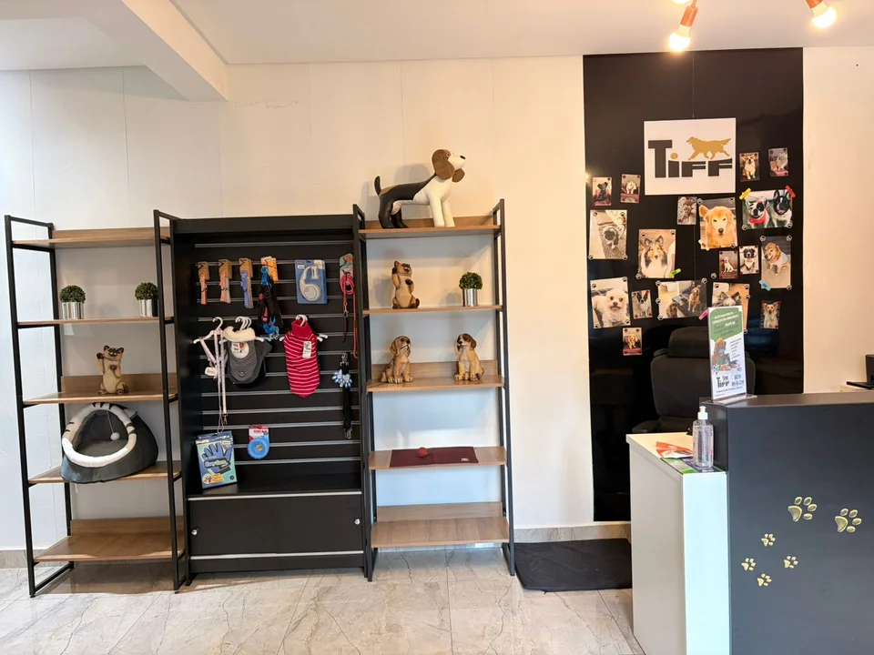 Recepção da Tiff com produtos para pets